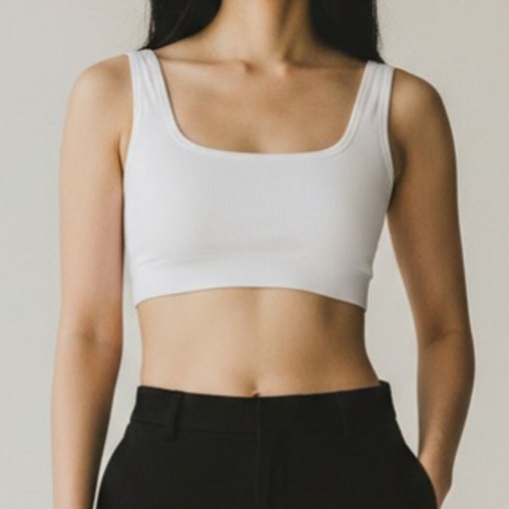 NUX Active White Square Neck Open Back Ribbed Sports Bra Women's Size S